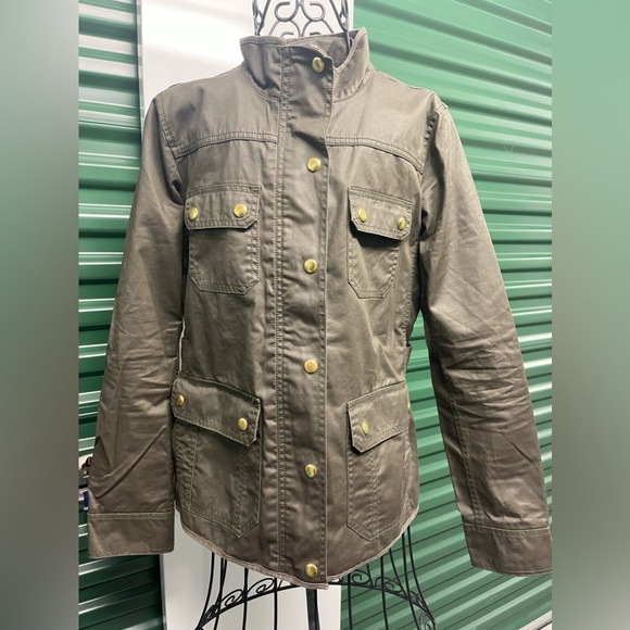 J Crew Field Jacket green small gold hardware waxed cotton - Picture 1 of 6